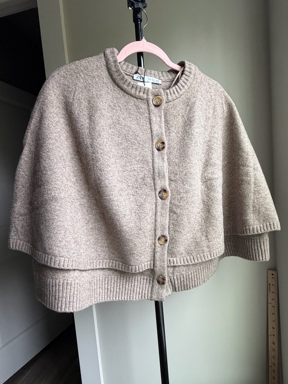 Zara Beige Button-Front Cape Cardigan